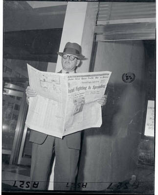 Major General E. L. M. Burns with Newspaper 1955 Photo - New York: U. S. Truce C