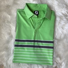 Footjoy Shirt Men's Size Large Green Gray Stripe Golf Polo FJ Short Sleeve Top