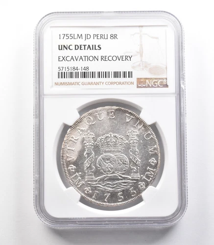 1755 LM JD Peru 8 Reales Unc Details Excavation Recovery NGC *2517