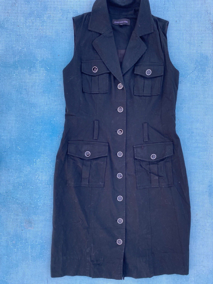 Womens Black Summer Jones of New York Sleeveless ButtonUp Dress Size