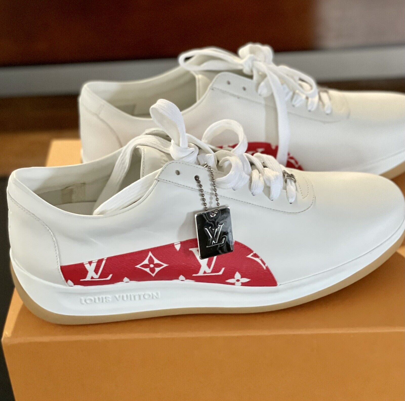 LOUIS VUITTON Supreme X White/Red Sneakers 9.1/2