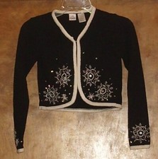 Miss Attitude Girls LS Cardigan/Sweater, Sz S 7-8 , Black with Beads-Snowflakes