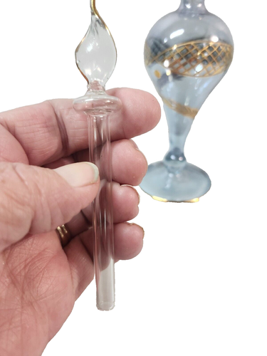 Vintage Egyptian Glass Delicate Perfume Bottle, Gold detail, bluish in colour - Picture 3 of 7