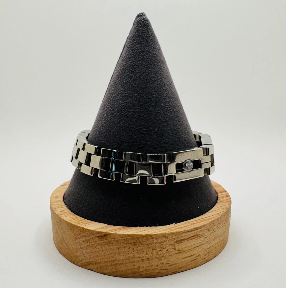 Brazalete de eslabones de acero inoxidable para hombre con circonita cúbica tono plata pesado Foto 2 de 4