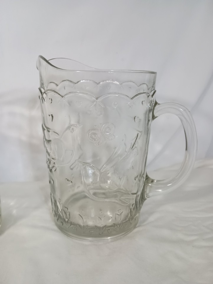 Vintage Thick Embossed Butterfly Bird Tulip 48 Oz Tea Water Pitcher eBay