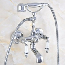 Chrome Brass Handheld Shower Faucet Set Bathtub Hot And Cold Taps Kit 2tf871