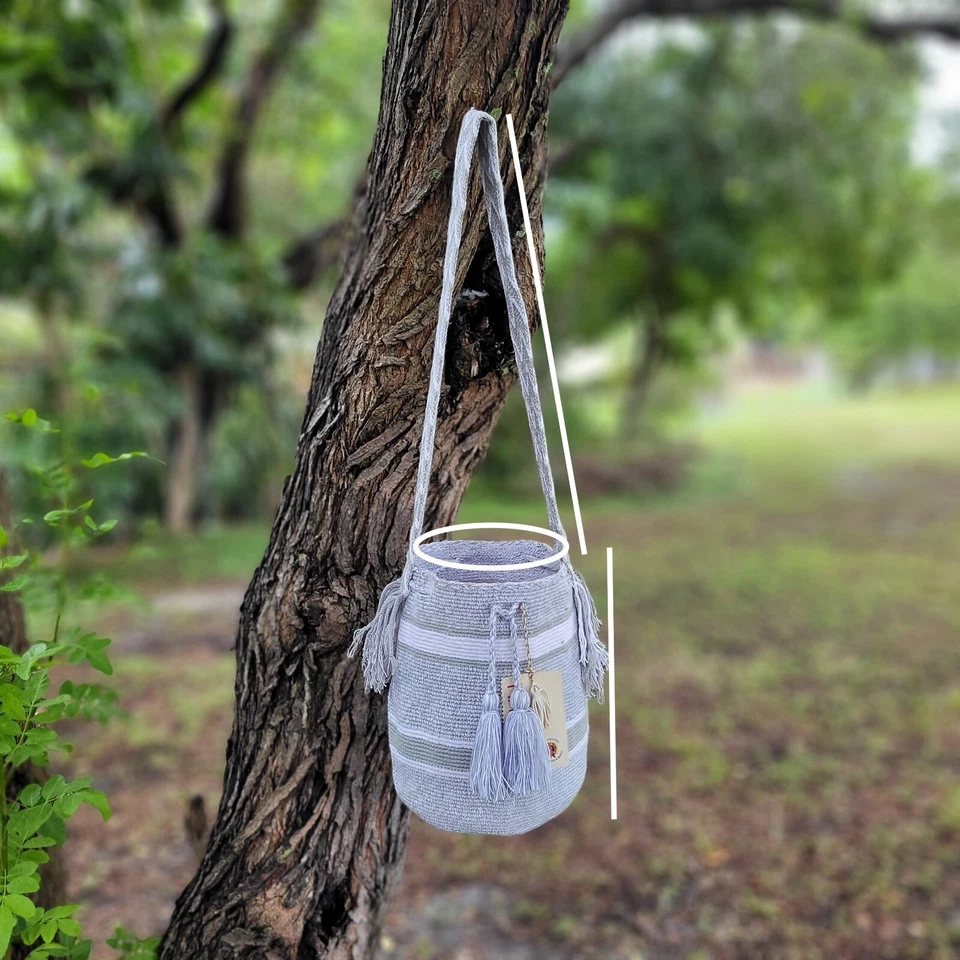 Bolso Boho Cubo Gris 2 COLORES 🇨🇴 Colombiano Grande Hecho a Mano Tribu Wayuu Mochila Foto 2 de 4