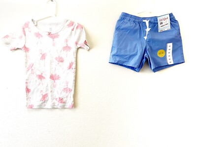 NWT Set 2 pieces Just One You & Cat & Jack Girls Short Sleeve Shirt & Shorts, 5T