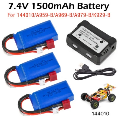 MARKENLOS Batteria Lipo 7,4 V 1500 mAh per WLtoys 144010 A959-B A969-B A979-B K929-B 144001