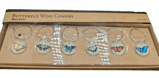 Butterfly Glass Wine Charms by World Market Vintage Set of 6 Open Box