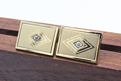 Antique Art Deco Pierre Cardin Designer Signed Glass Gold Plate Cufflinks