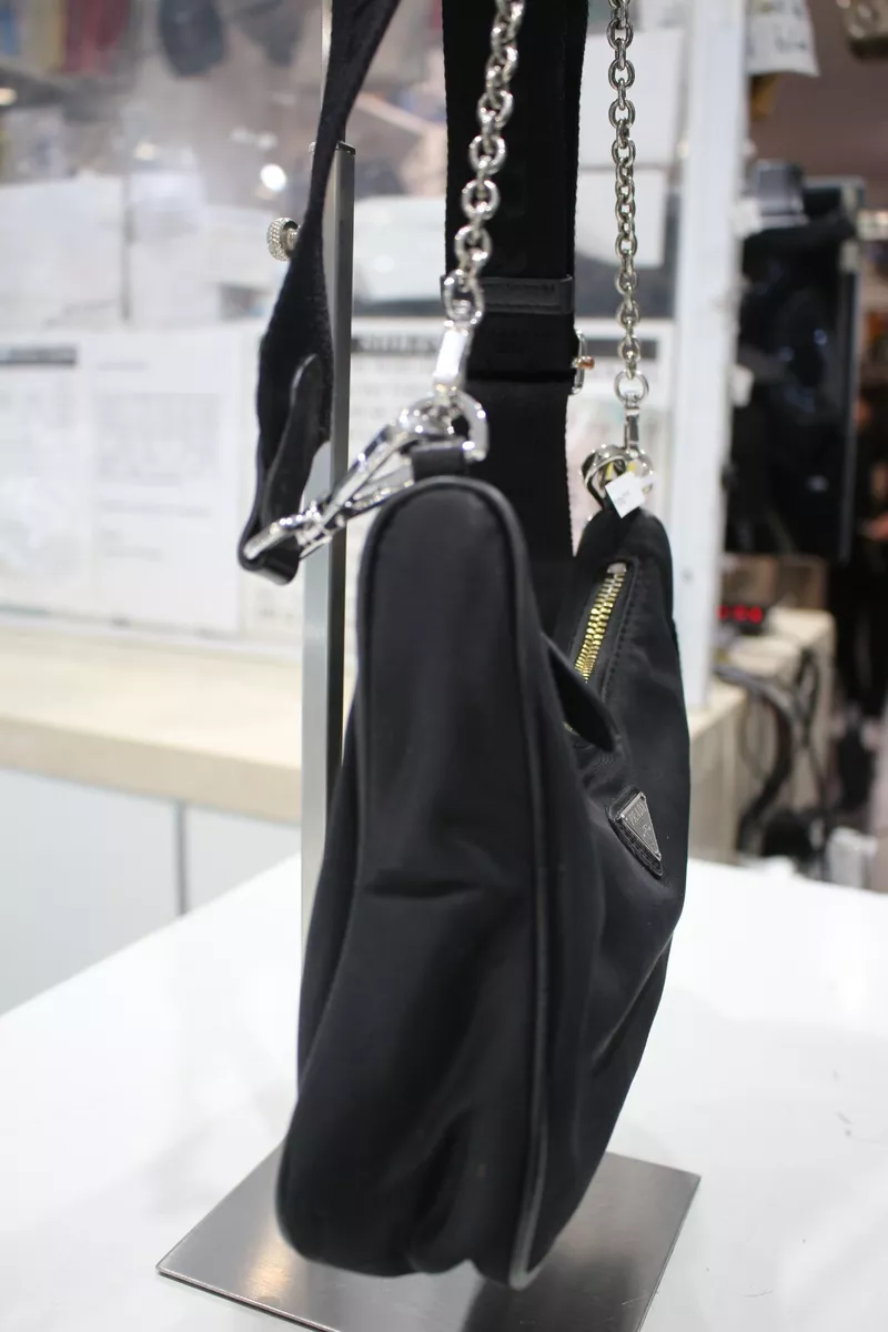 PRADA Crossbody Hobo Bag in Black Nylon