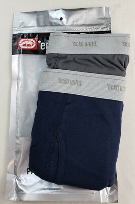 ECKO UNLTD Men's Boxer Briefs Small 2 Pack Navy Grey Blue Combed Cotton MSRP$18