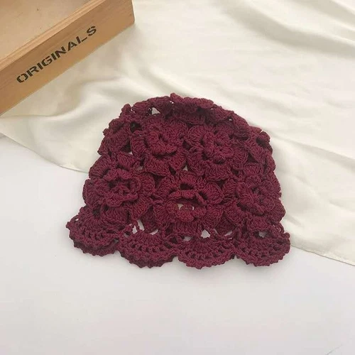 Cappello donna fatto a mano floreale all'uncinetto berretto turbante copricapo ritaglio berretto intrecciato - Foto 24 di 26