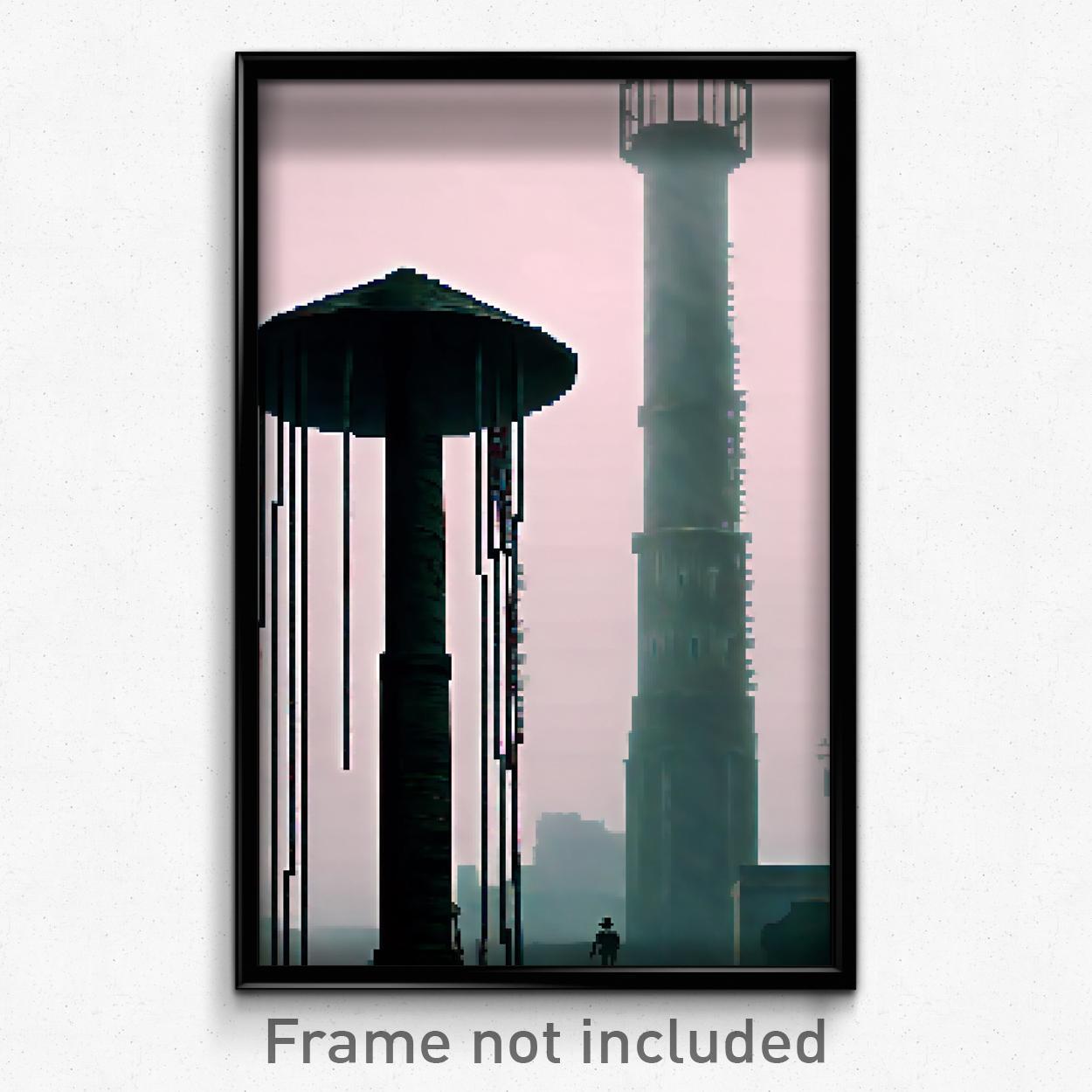 8-Bit Psychedelic Pixel Art Poster - Dreary Pallisade Trippy Gamer Print