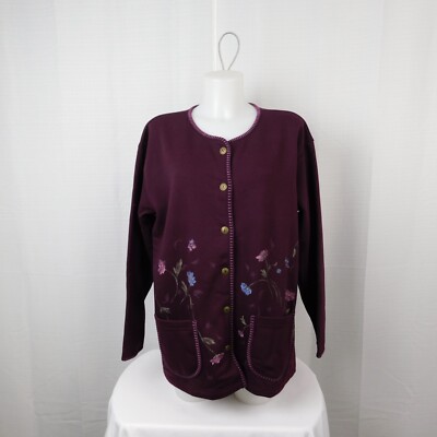 Northern Reflections Button-Up Floral Print Fleece Cardigan Jacket - Large #9644