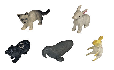 VTG 1980s Miniature Animal Figurines Cat Rabbit Bear Walrus Mouse Funrise 1989