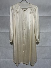 Vintage Vanity Fair Nightgown Womens 34 Cream Satin Button Down Sleep Dress Robe
