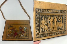 Vintage Egyptian Hieroglyphics Leather Tooled Embossed Clutch HandBag Purse