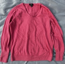 Talbots Petites Womens V Neck Sweater Coral Pink Mp EXC Merino Wool ButtonWrists
