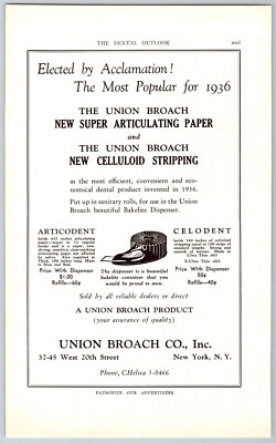 Union Broach Articulating Paper & Celluloid Stripping, New York 1930s Print Ad