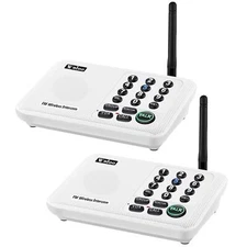 2Unit 10-Channel Call ALL FM Wireless Intercom System for Home Office Room White