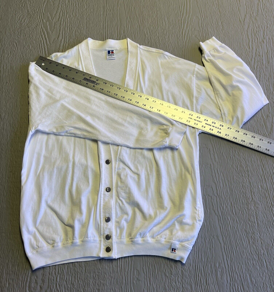 トップス 1990's RUSSELL ATHLETIC cardigan Vintage 90s Russell Athletic Cardigan Size S/M White Button