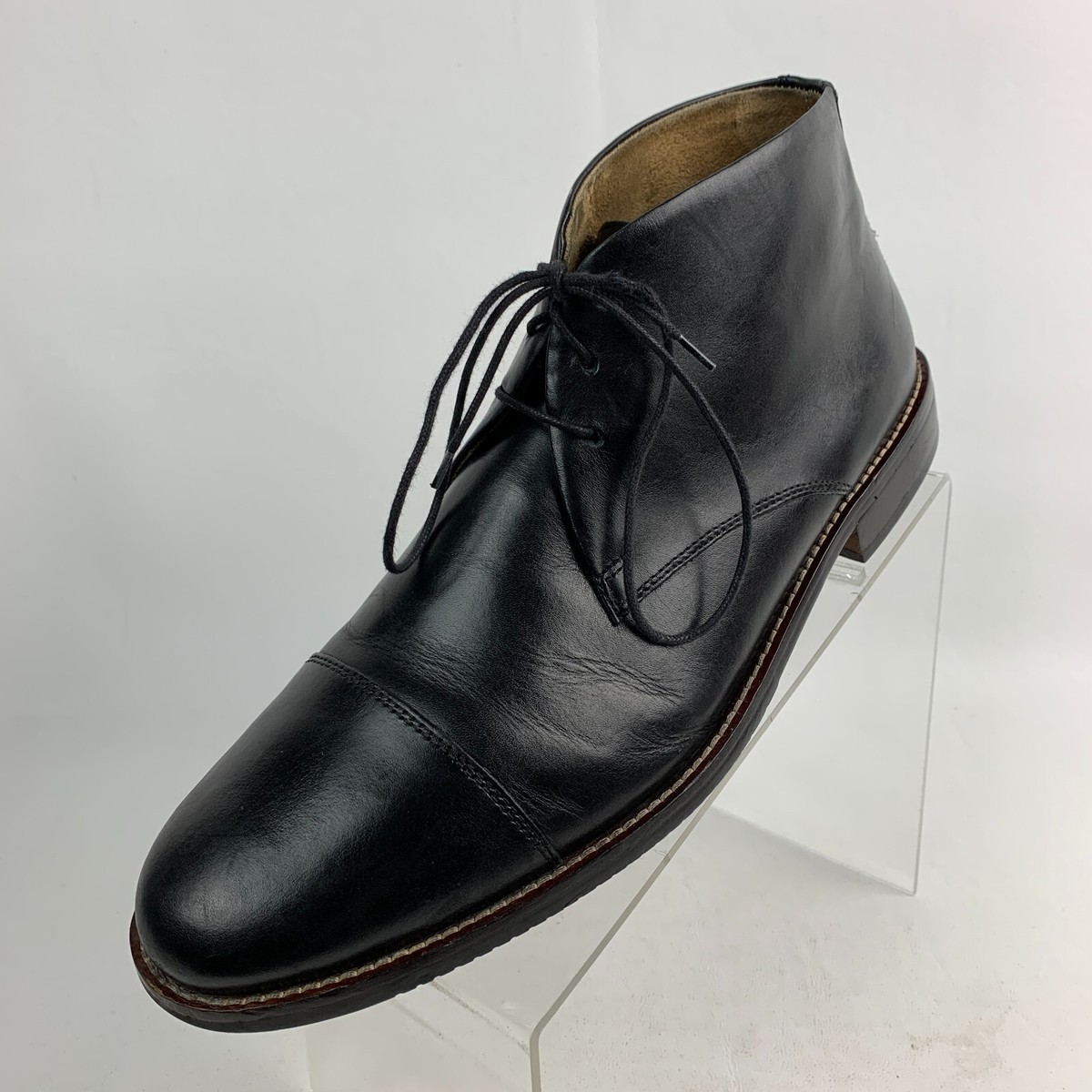 Stafford Chukka Ankle Boots Black Leather Lace Up Round Toe  display picture 2