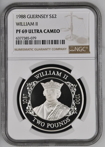 1988 Guernsey 2 Pounds Silver Proof William II NGC PF69 Ultra Cameo - Mint 2500