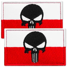 2-Pcs Poland Flag Skull Patch Set, Embroidered Polish Flag Tactical Patches