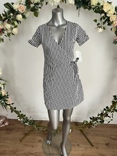 Influence Dress Size 8 White Blue Cotton Wrap Dress New LE14