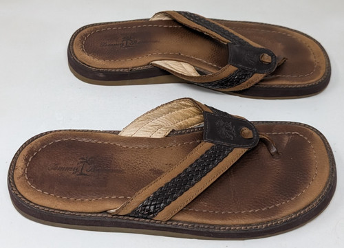 Tommy Bahama Anchors Away Men's Size 9 Brown Braided Leather Sandals Flip Flops
