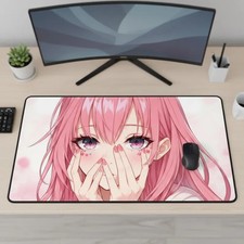 Pink Anime Girl Face Desk Mat Kawaii Manga Character Mousepad