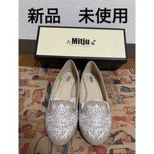 Mitju Flat Shoes Beige Greige Embroidery 24cm Used Japan
