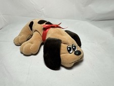 Vintage 1980s Tonka Pound Puppy Plush 9 Tan Brown Spots Red Ribbon Stuffed Dog