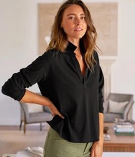 Frank Eileen Patrick Popover Heritage Jersey Henley Top Women s Large Black