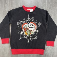 The Nightmare Before Christmas Kids Holiday Sweater Jack Sally Sz 10/12 Black