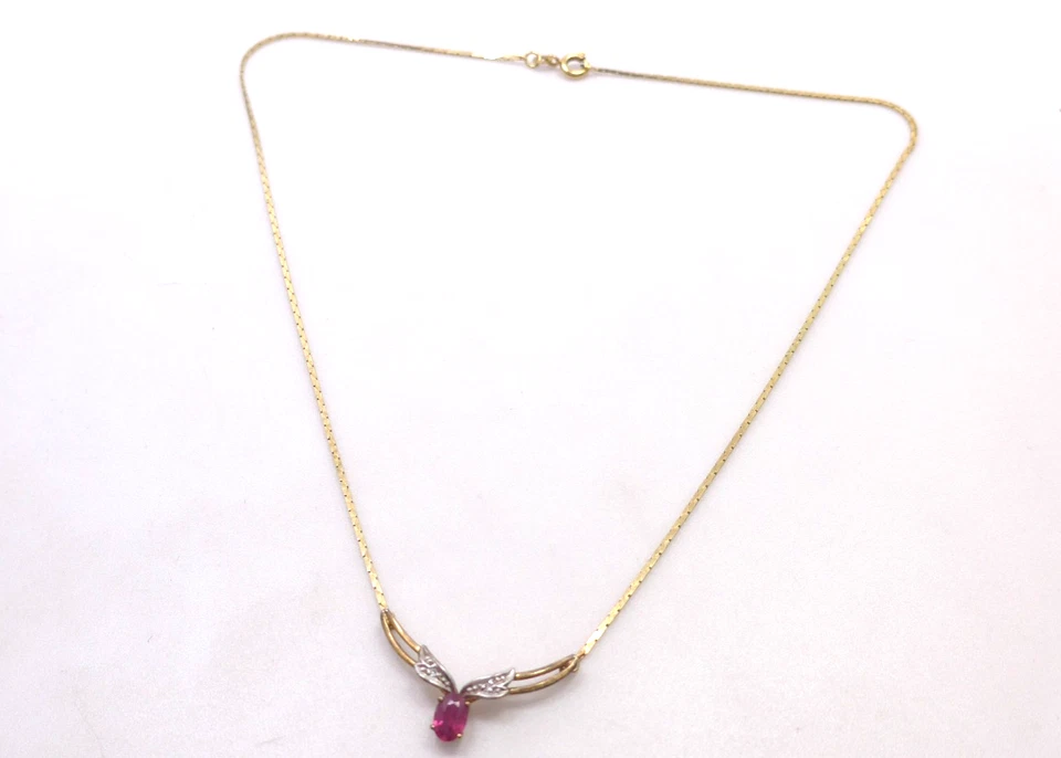 Halskette 333 GOLD 8 Karat Gelbgold Collier Rubin Diamant diamond oro G2400/26 - Bild 4 von 4