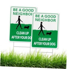 2-Pack No Peeing and No Pooping Dog Sign , 14" x 10"  Double Sided Please Green