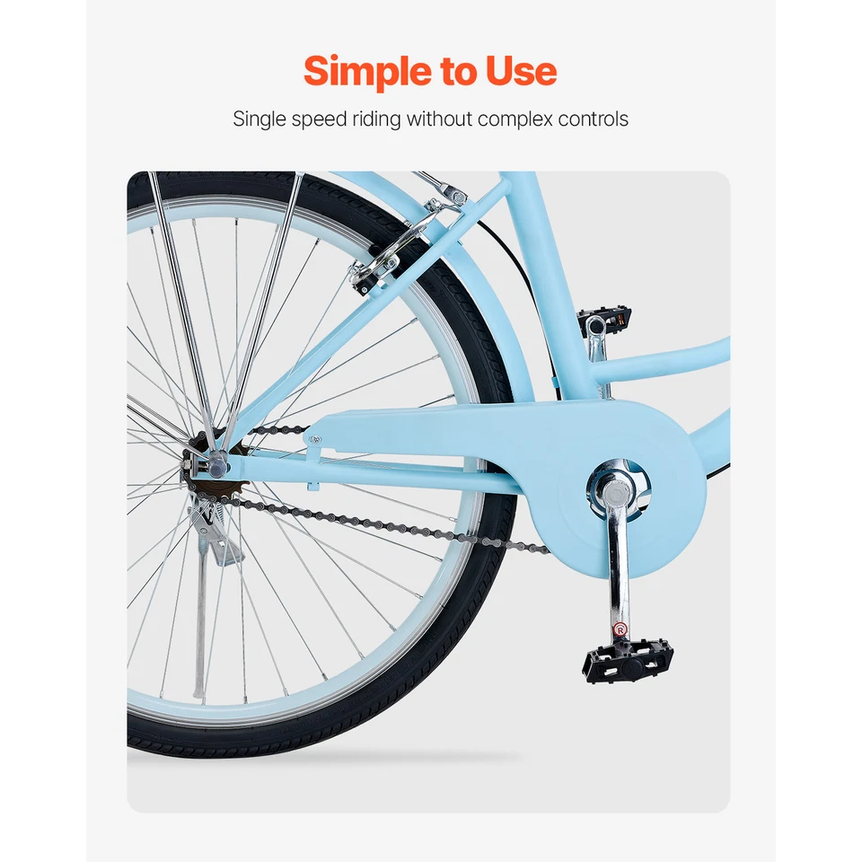 26 Inch Beach Cruiser Bike 1-Speed City Bicycle with Basket for Women,Light Blue - Image 4 of 4