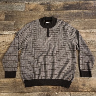 Brax Sweater Mens 2XL Gray Wool 1/4 Zip Pullover Check Knit New