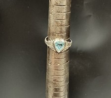 Sterling Silver 925 Ring Sz 3.5 Heart Shaped Blue Stone 1.1g Elegant Jewelry