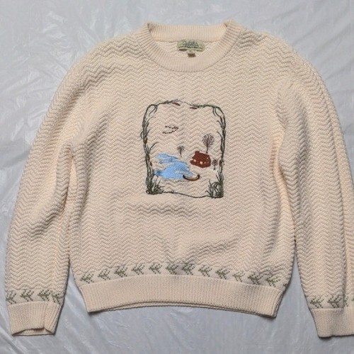 Cabelas Vintage 90s Cabincore Winter Holiday Crewneck Sweater Cream Size M - Bild 1 von 7