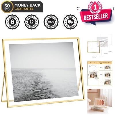 Versatile 10x8 Gold Metal Photo Frame - Easy Insertion with Floating Effect