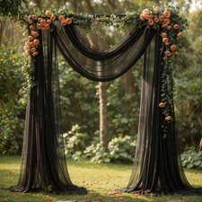 Wedding Arch Draping Fabric Black 2 Panels 18 Ft Sheer Chiffon Curtain Ceremony