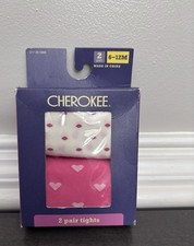 Cherokee 2 Pair Pink & White Valentine's Footed Sheer Tights Size 6-12M