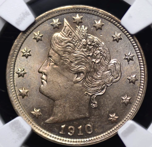 1910 LIBERTY "V" NICKEL NGC MS 63 CRISP SILVERY BRUSHED NICKEL WITH A LIGHT