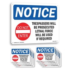 Trespassers Will Be Prosecuted OSHA Notice Sign Metal,, Decal 5 or 10 Pack
