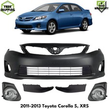 Front Bumper Cover Primed Plastic Fog Lights Kit For 2011-2013 Toyota Corolla