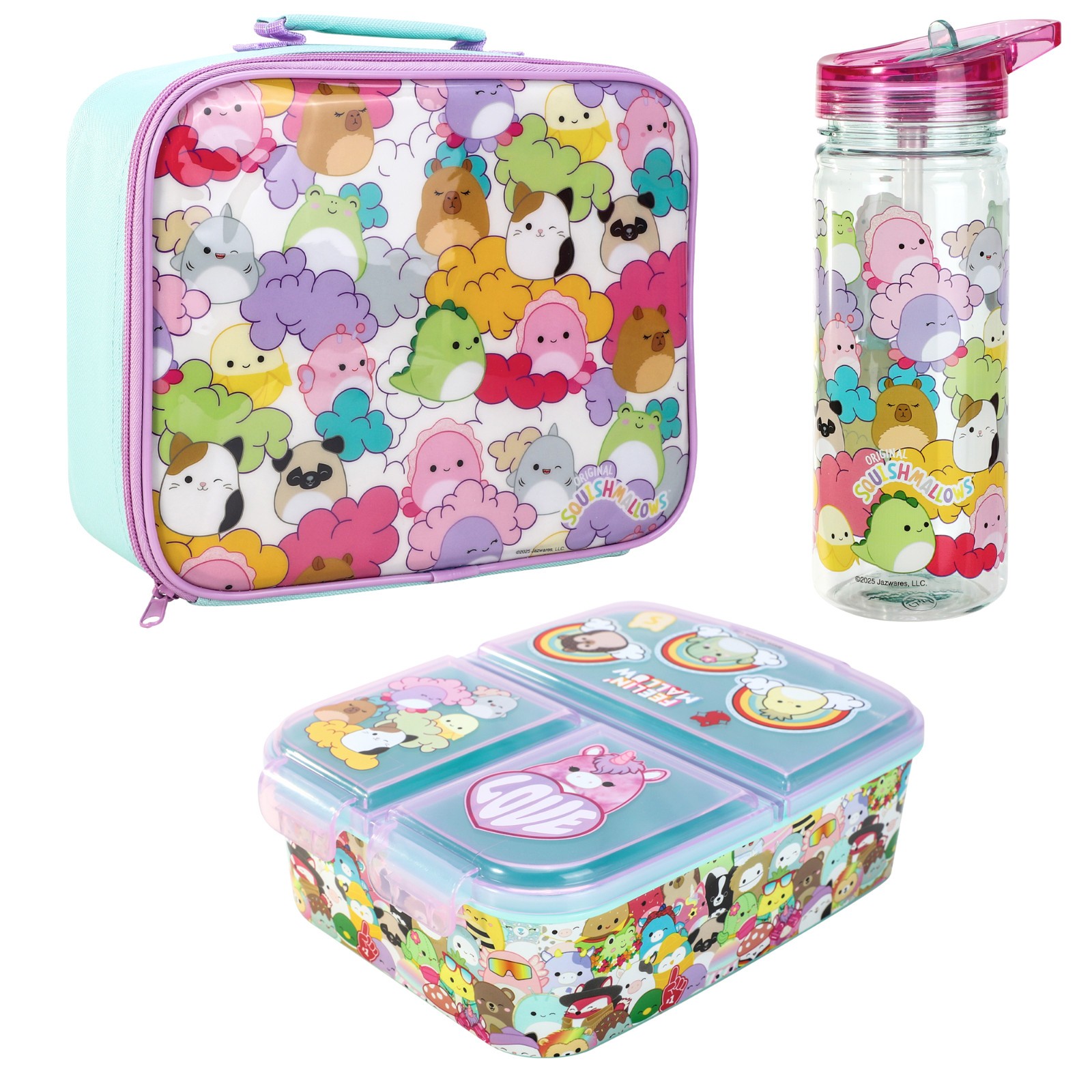 Squishmallows Kids Lunch Box Set – Lunch Bag, Lunch Box and 580ml Water Bottle